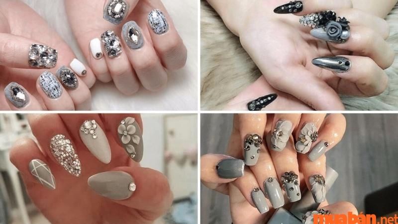 Mẫu nail đính đá tinh tế