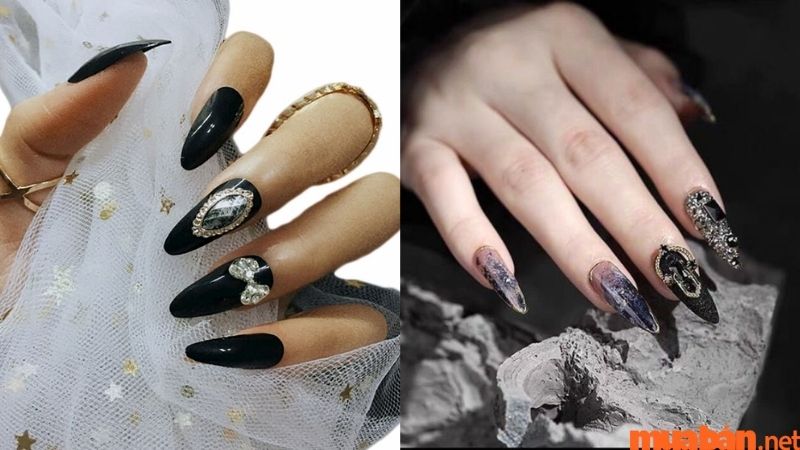 Nail đính đá đen huyền bí