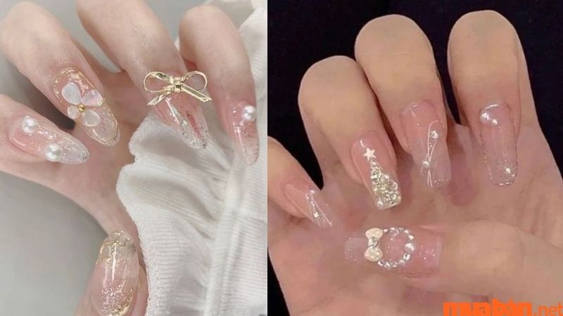 Mẫu nail đính đá đẹp đơn giản