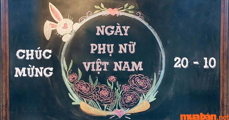 Trang trí bảng chào mừng 20/10 với vòng hoa làm điểm nhấn