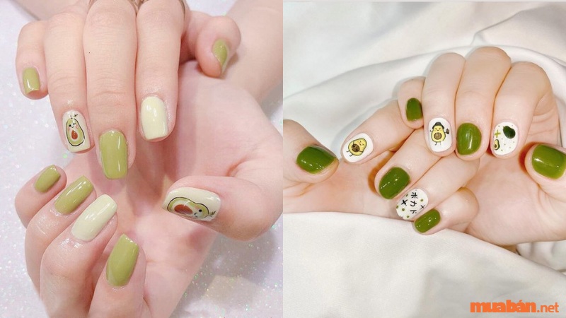 Mẫu nail xanh bơ dễ thương phù hợp với các cô nàng yêu sự trẻ trung và hiện đại. 