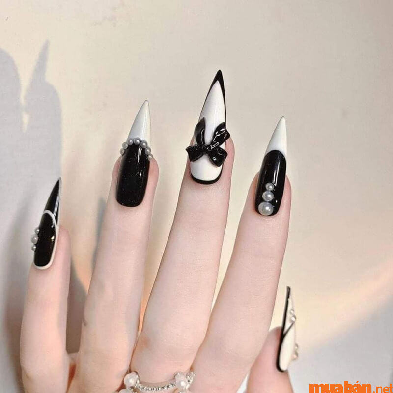 Móng tay thiết kế sang trọng nhọn màu trắng tặng kèm phụ kiện mẫu nail xinh  | Lazada.vn