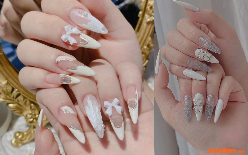 Mẫu nail nhọn màu trắng