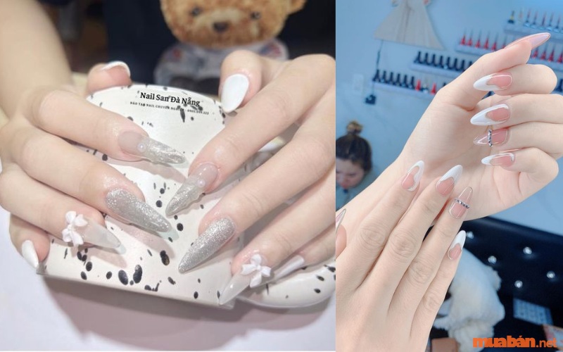 Mẫu nail nhọn màu trắng