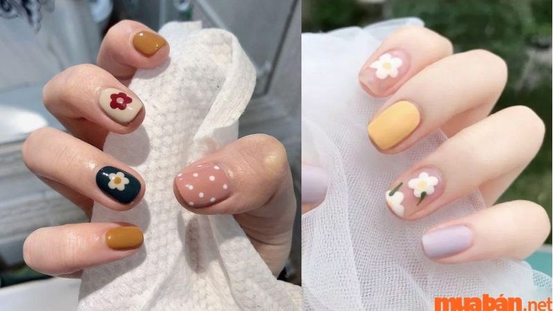 Nail pastel vẽ hoa