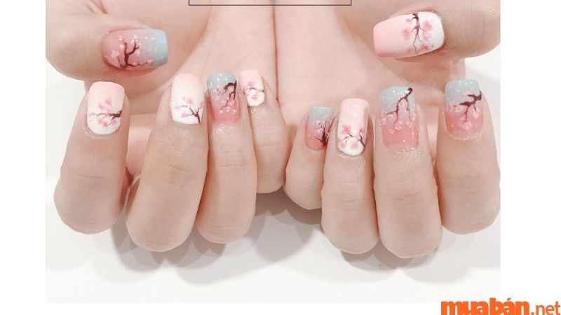 Nail pastel vẽ hoa