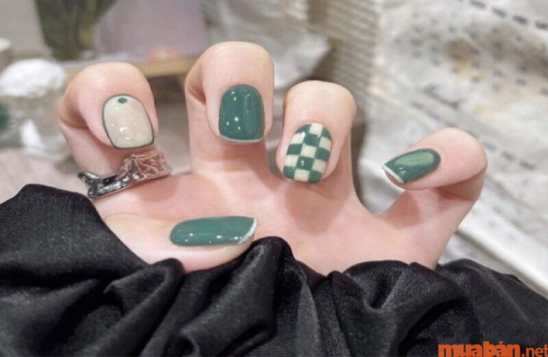 Mẫu nail tay xanh bơ caro mấu 5