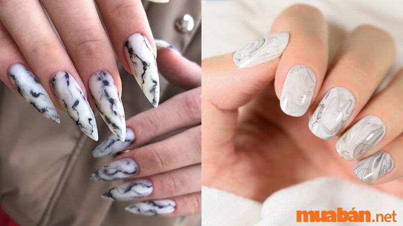 Mẫu nail trắng vân đá 