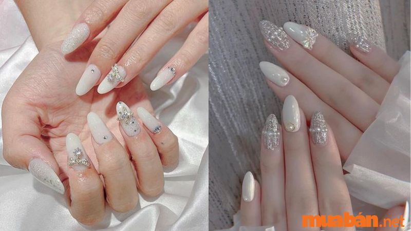 Nail trắng đính đá là lựa chọn hoàn hảo cho các chị em