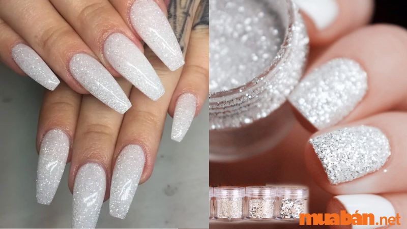 Mẫu nail trắng kim tuyến phù hợp cho những buổi dating lãng mạn