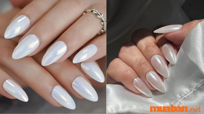 Mẫu nail trắng tráng gương - mẫu nail tráng gương ngọc trai