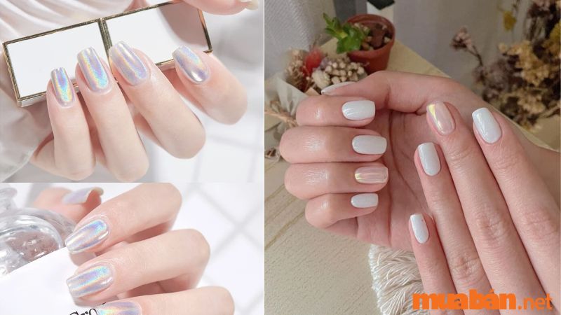 Mẫu nail trắng tráng gương thời thượng