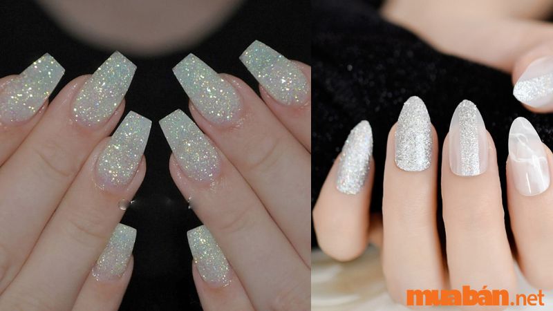 Mẫu nail trắng nhũ phong cách trong sáng, ngây thơ