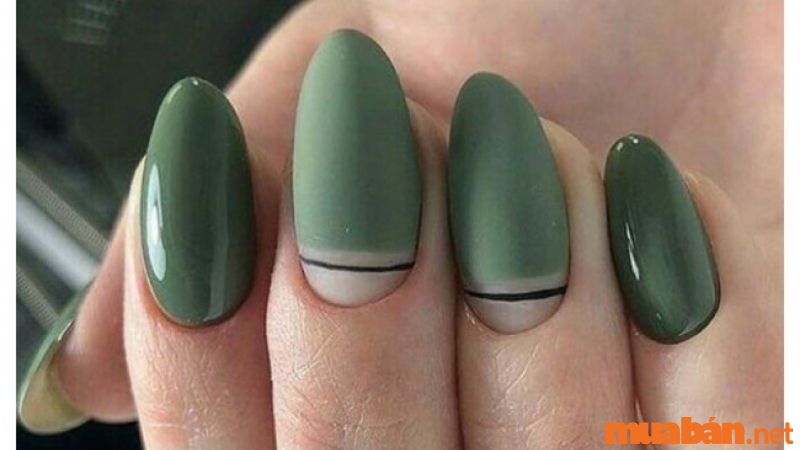 Mẫu nail xanh rêu cách điệu cá tính