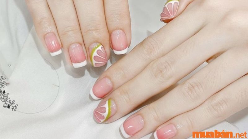 Nail trơn đơn giản họa tiết quả chanh độc đáo, dễ thương