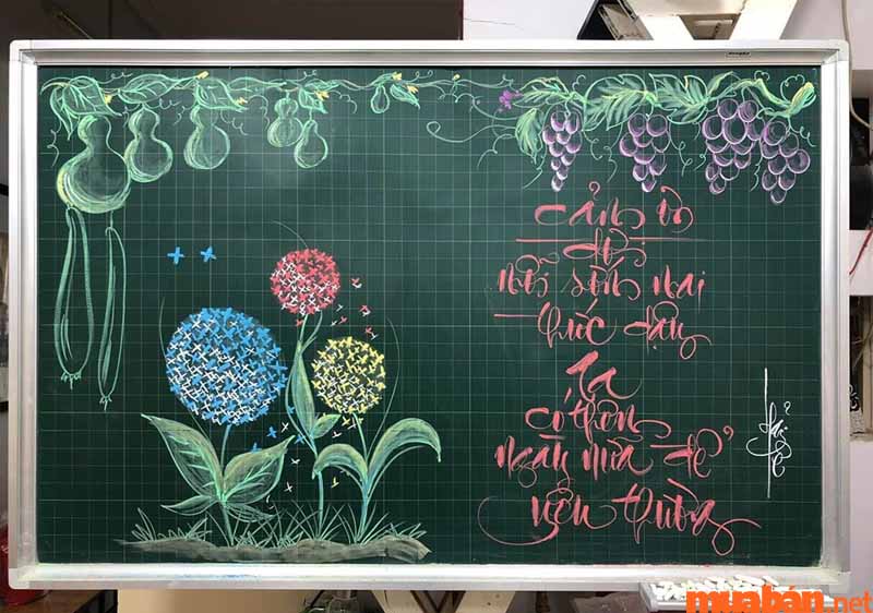 Tranh vẽ trang trí bảng 20/11 đẹp với hoa cẩm tú cầu