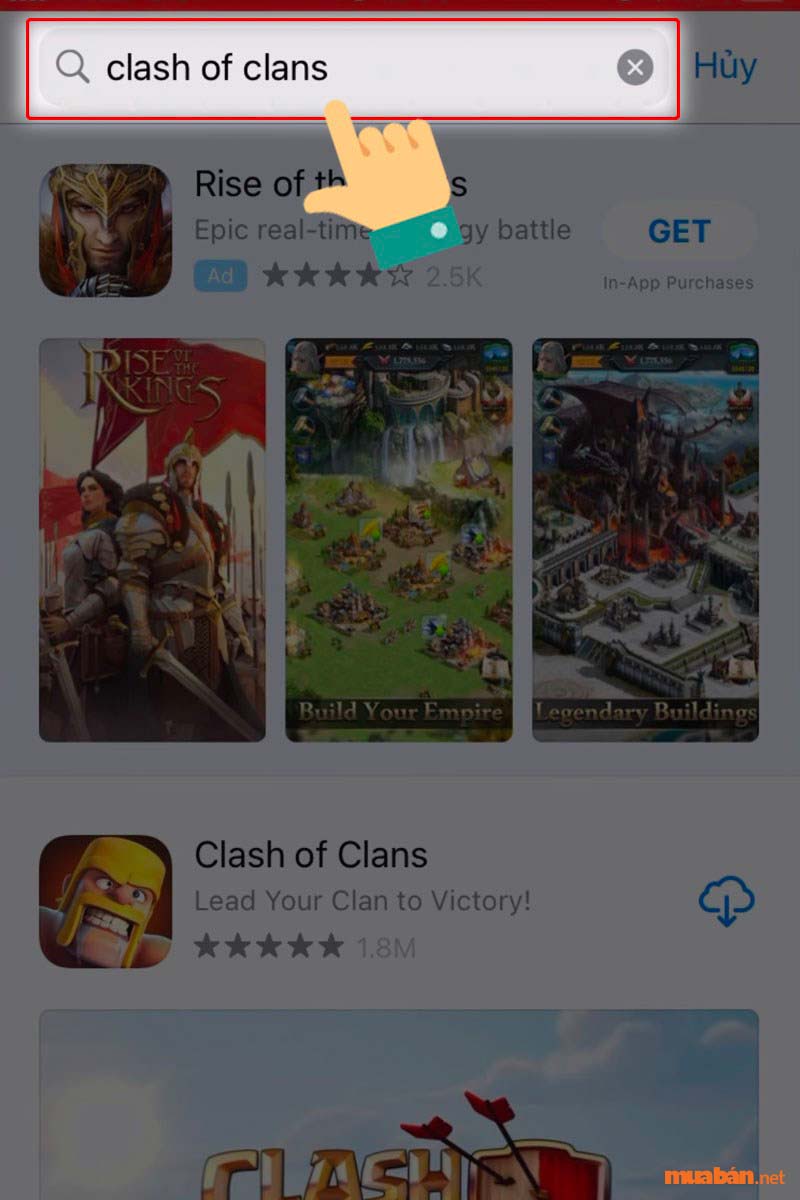 Tìm kiếm tựa game bằng cách nhập tên Clash of Clans