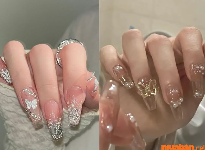 Mẫu nail hồng thạch đính đá cực đẹp