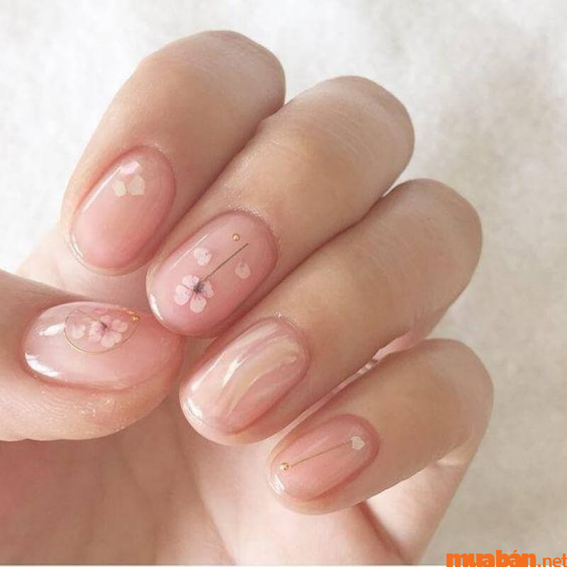 Mẫu nail hồng thạch vẽ hoa đẹp