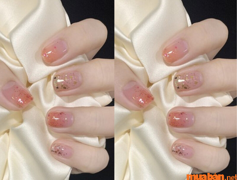 Mẫu nail hồng thạch kim tuyến dễ thương