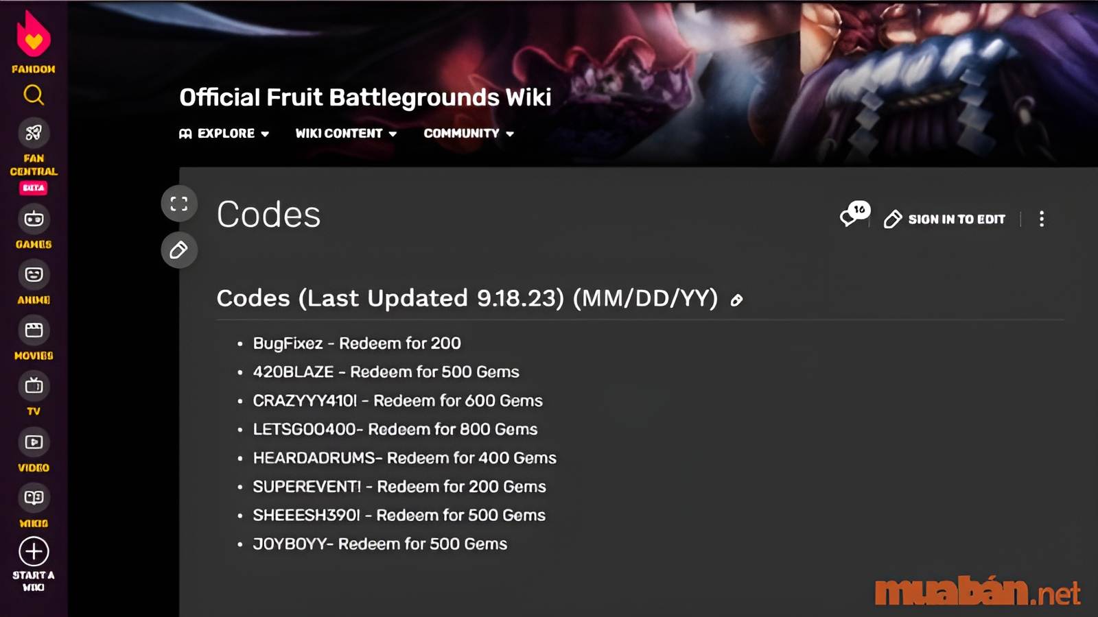 Code Fruit Battlegrounds, code Chiến Trường Trái Cây mới nhất