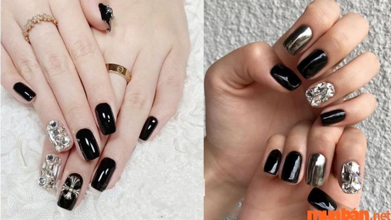 Mẫu nail tay đẹp sang chảnh vuông màu đen #maunailxuhuong #maunail #hn... |  TikTok