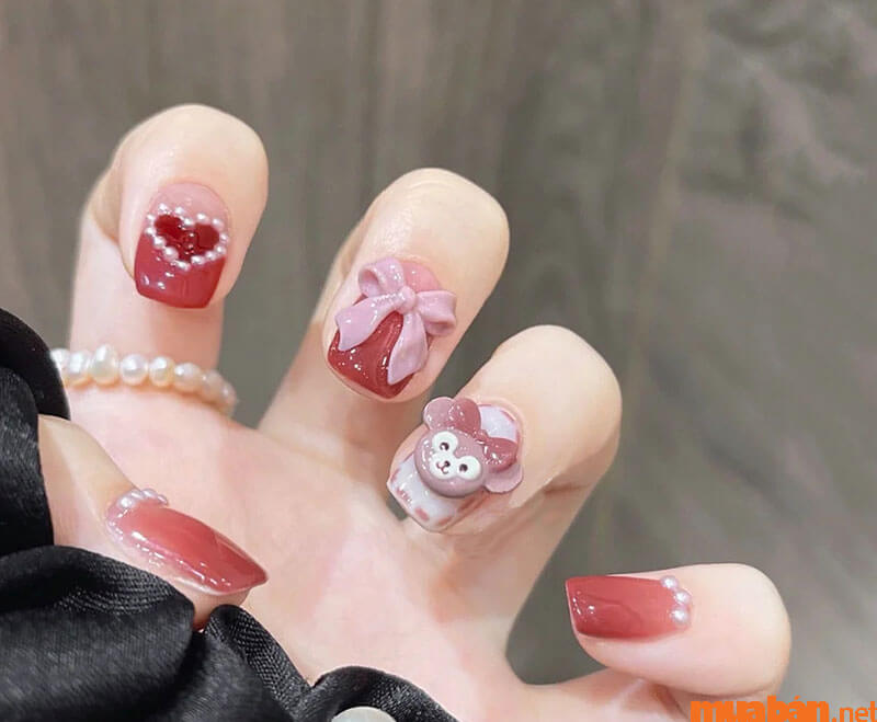 Mẫu Nail Hàn Quốc dễ thương với nơ xinh xắn