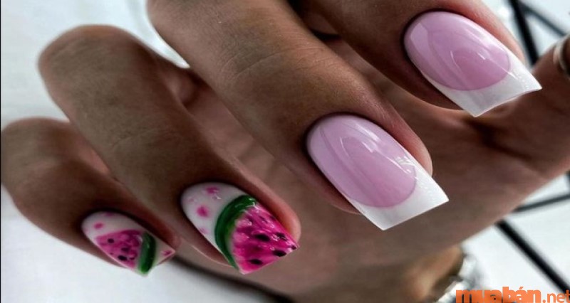 Nail dưa hấu hồng nữ tính, xinh xắn kiểu 3