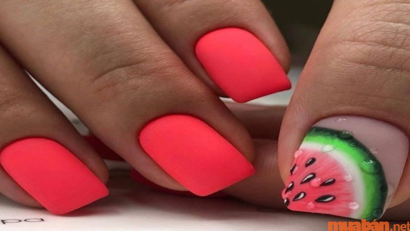 Mẫu nail dưa hấu nhám cực sành điệu mẫu 1