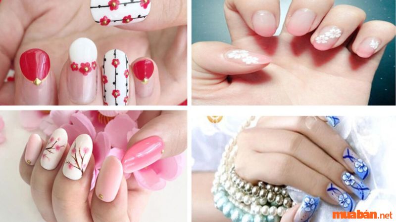 Mẫu nail hoa đào đón xuân