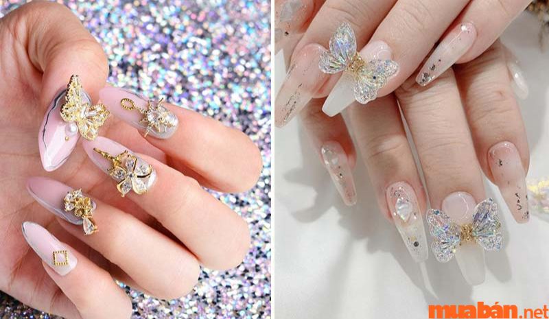 Mẫu nail sơn thạch đẹp khi kết hợp thêm charm