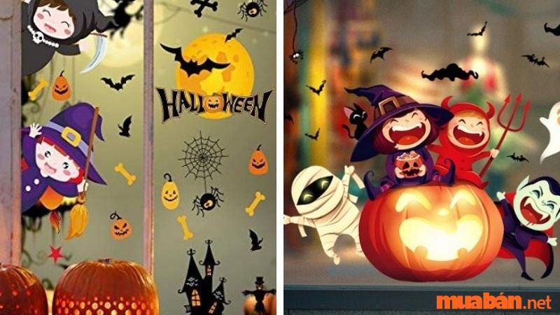 Trang trí Halloween cửa lớp mầm non bằng decal dán kính sáng tạo 2