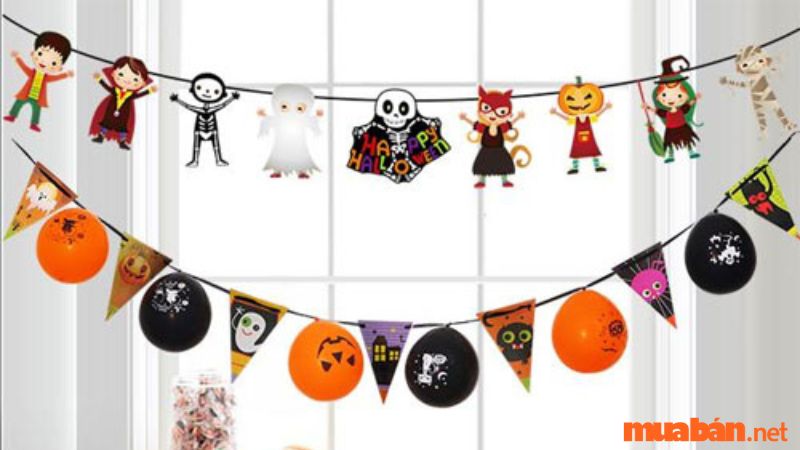 Trang trí Halloween cho lớp mầm non bằng dây cờ 2