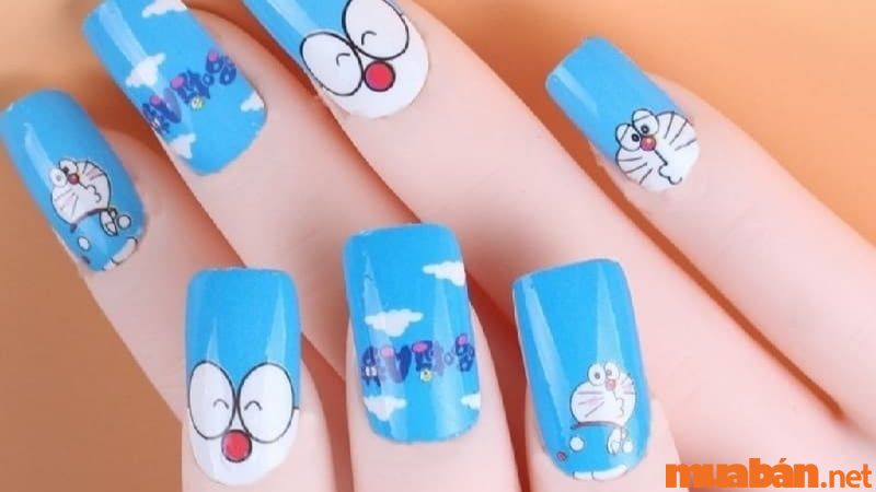 Mẫu nail hoạt hình Doremon ngộ nghĩnh cho nàng