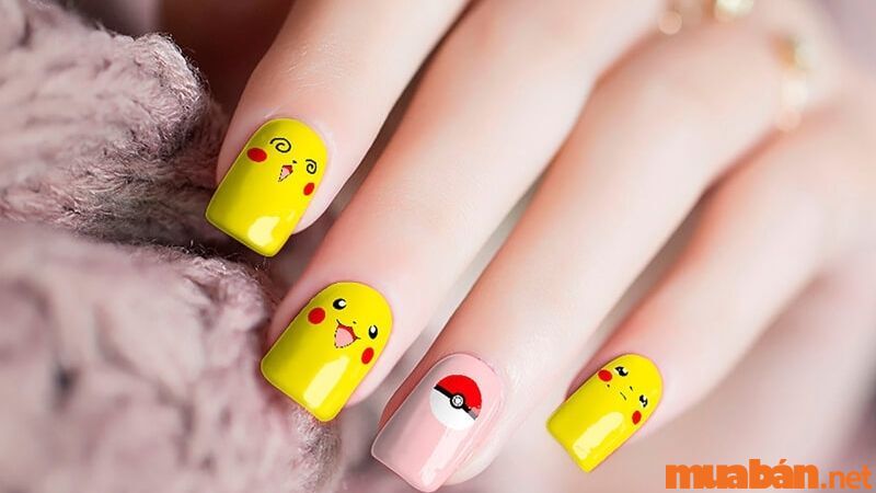 Mẫu nail hoạt hình Pikachu đáng yêu và nữ tính