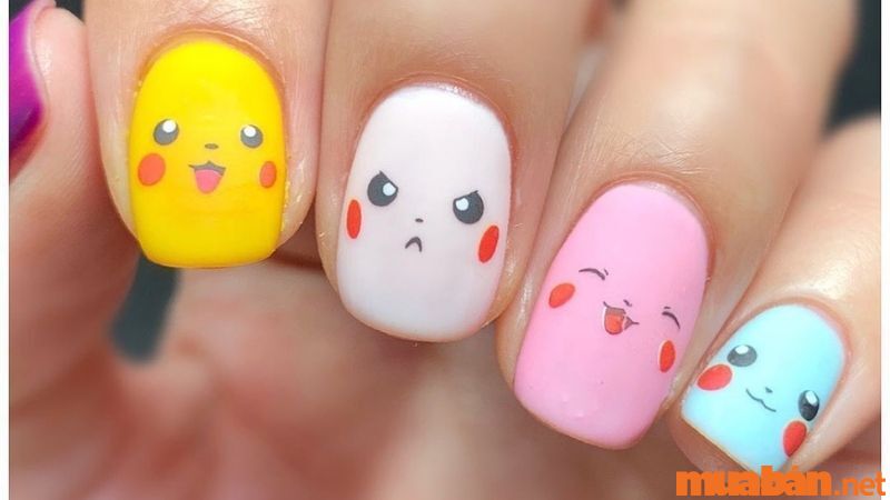 Nail hoạt hình Pikachu nhiều biểu cảm và màu sắc nổi bật