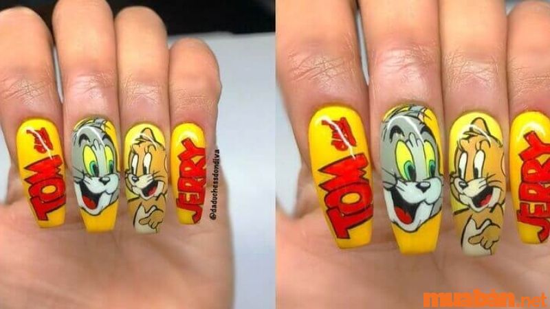 Nail hoạt hình Tom và Jerry màu vàng nổi bật