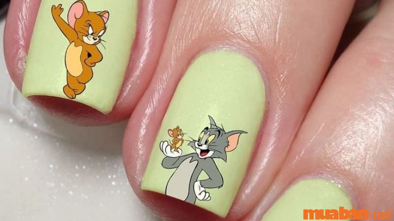 Nail hoạt hình Tom và Jerry màu xanh bơ xinh xắn