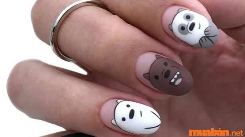 Mẫu nail hoạt hình We Bare Bears đơn giản, dễ thương