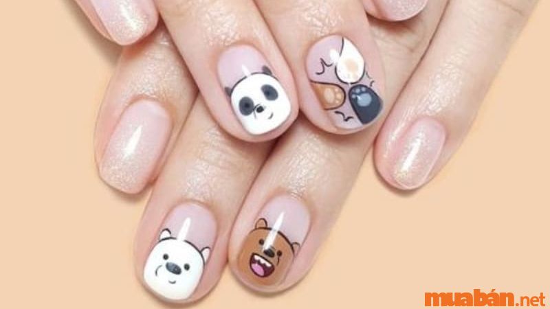 Nail hoạt hình We Bare Bears phong cách đơn giản