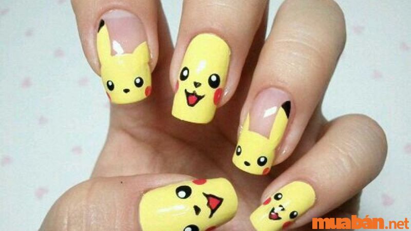 Nail hoạt hình Pikachu cho cô nàng tuổi teen trẻ trung