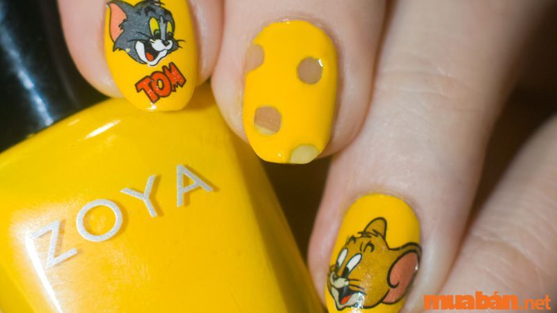 Nail hoạt hình Tom và Jerry họa tiết phô mát vàng nổi bật, xinh xắn