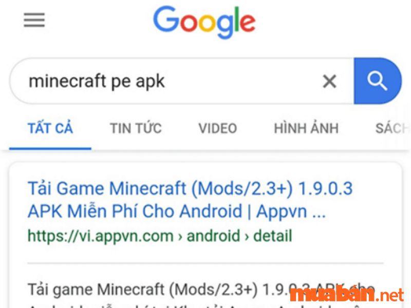 Bước 1: Nhập dòng chữ “Minecraft PE APK” vào khung tìm kiếm cua Google