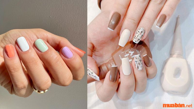 Mẫu nail với gam màu trắng - nâu