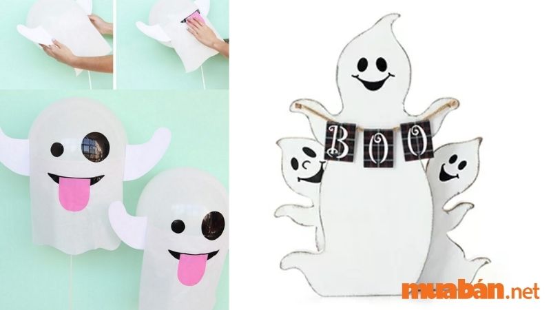 Tạo hình bóng ma trang trí Halloween bằng giấy vô cùng đơn giản nhưng ấn tượng