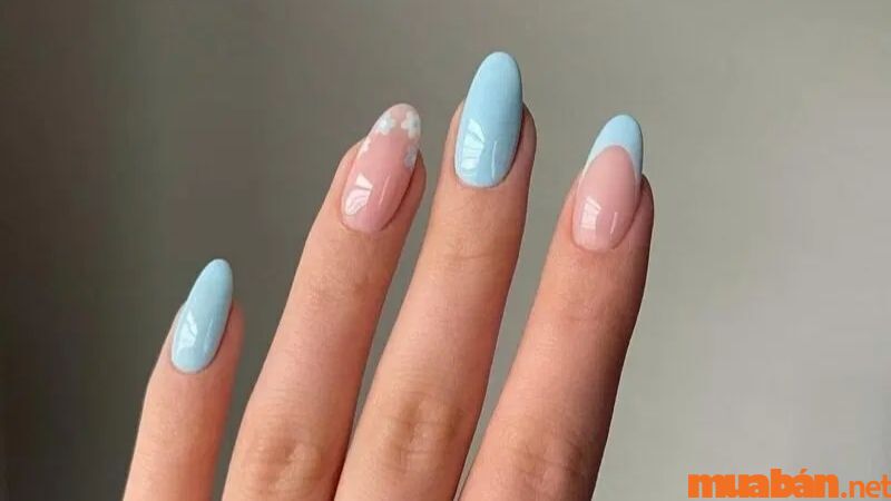 Mẫu nail cho cô dâu màu xanh pastel nhẹ nhàng (Nguồn: thedonghoadian)
