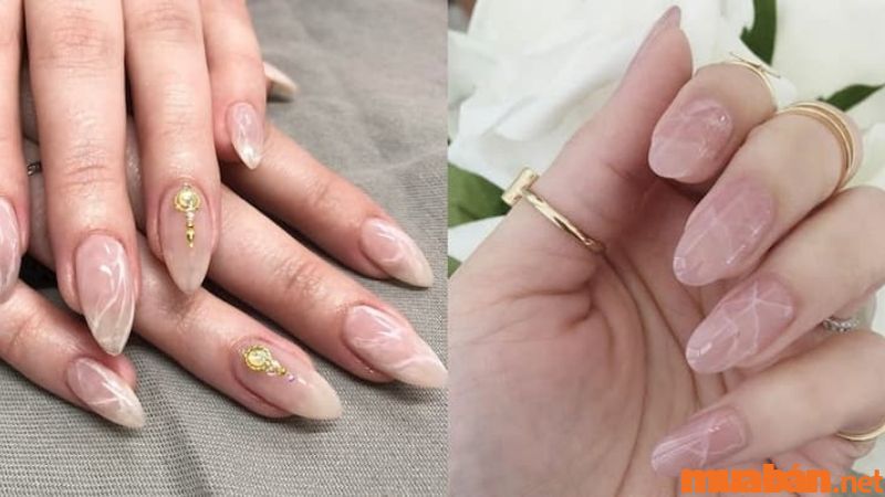 Mẫu nail cô dâu đơn giản họa tiết vân đá màu hồng thạch đơn giản (Nguồn: zicxa.com)
