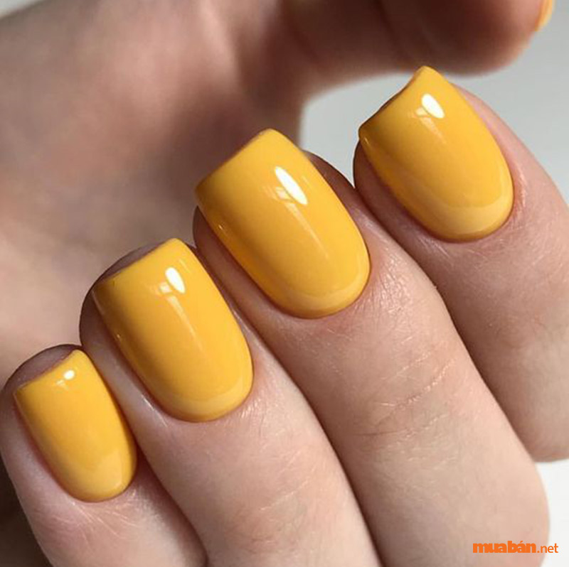 Bộ nail móng ngắn đơn giản có màu vàng
