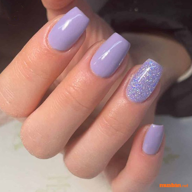 Bộ nail móng ngắn đơn giản có màu tím lavender