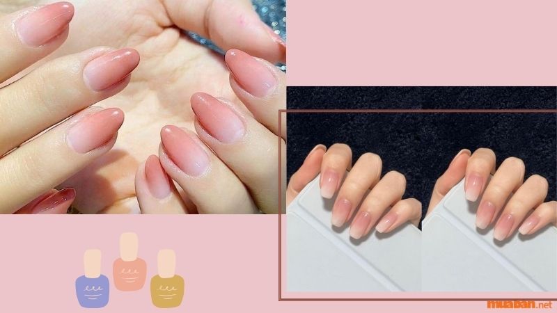 Mẫu nail màu hồng thạch ombre